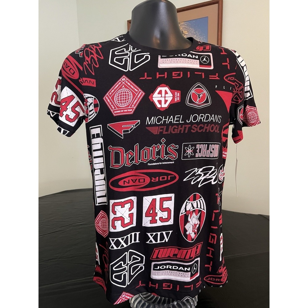 Nike Air Michael Jordan Shirt Boys Sz L Black / Red Jumpman All Over Print Tee